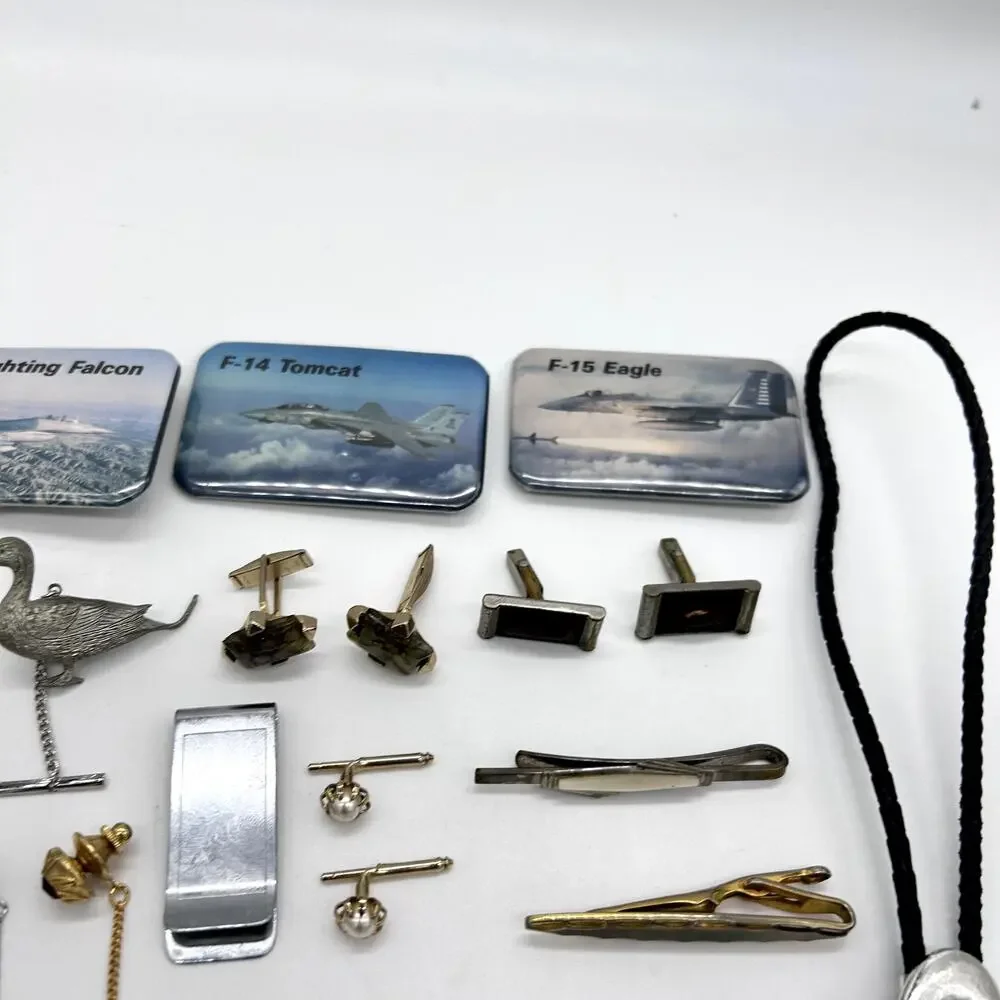 Vintage Estate Men's Jewelry Accessory Lot Tie Bars Pins Buttons Bolo Trinkets
